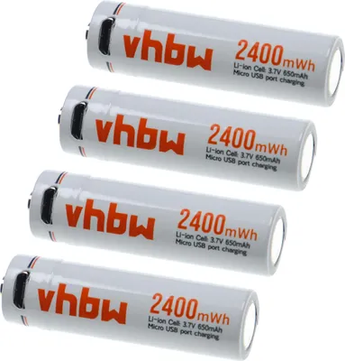 Produktbild von vhbw 4x AA Mignon Akkus mit Micro USB-Anschluss (650 mAh, 1,5 V, Li-Ion)