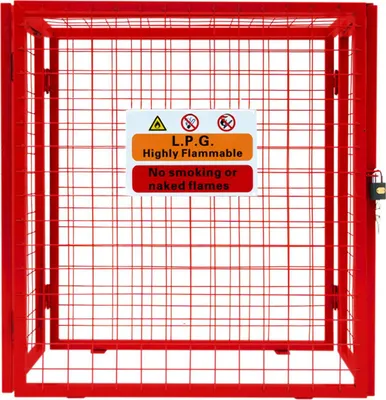 Image de Armoire pour bouteilles de gaz 90 cm x 80 cm x 43 cm, pliable, filet rouge, rangement sécurisé, en acier, pour 2 bouteilles de 19 kg, panneau d'avertissement OFFERT, 2 cadenas, 4 clés