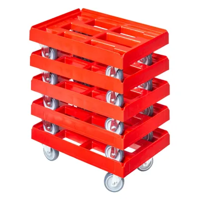 Produktbild von 5 x Stück Transportroller für Kisten 600x400 mm 2 Bock / 2 Lenkrollen Rot
