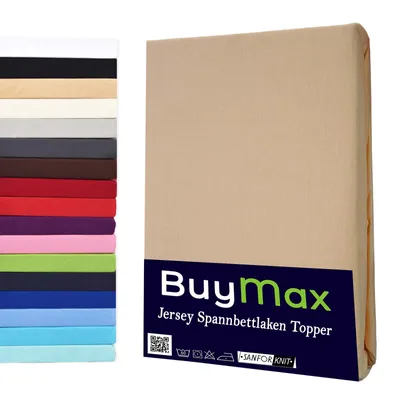 Produktbild von Jersey Topper Spannbettlaken Spannbetttuch 100% Baumwolle Bettlaken, 180x200 cm, Sand