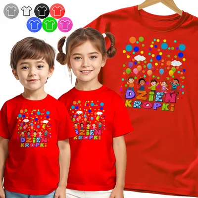 Zdjęcie produktu dla Koszulka Dziecięca Tshirt - Na Dzień Kropki Kolorowe Kropki Wzory - 122 S