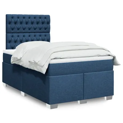 Produktbild von Langlebige Boxspringbett mit Matratze Blau 120x200 cm Stoff Gästebett mit Lattenrost Möbel7230032