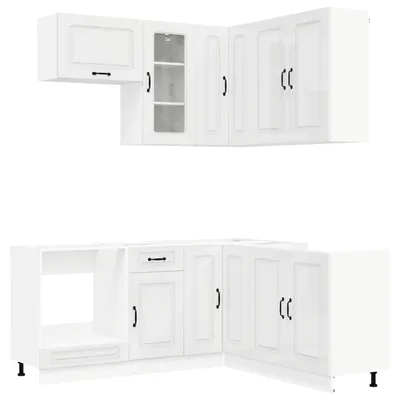 Image de vidaXL Ensemble de cuisine KALMAR, 8 pièces, blanc brillant, matériau de bois
