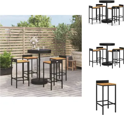 Produktbild von vidaXL 5-tlg. Gartenbar-Set Schwarz Poly Rattan & Massivholz Akazie -  Gartenmöbel-Sets