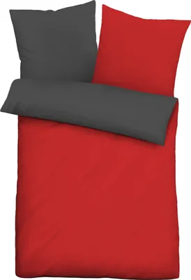 Produktbild von Mikrofaser-Wendebettwäsche - Rot - Anthrazit - 155 x 220 cm - mit Reißverschluss
