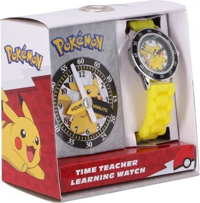 Produktbild von Analoge Lernuhr im Pokémon Design – coole Armbanduhr für Kinder mit beschrifteten Stunden- und Minutenzeigern, ideal für einfaches Zeitlernen!