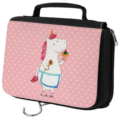 Produktbild von Mr. & Mrs. Panda Kosmetiktasche Einhorn Küche - Rot Pastell - Geschenk, Koch, Backen, Unicorn, Muffin, Torte, Kuchen, kosmetiktäschchen, Motivation, Necessaire