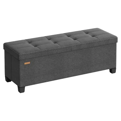 Obrázek produktu pro SONGMICS Lavice s úložným prostorem, skládací lavice s odklápěcím víkem, do ložnice i obývacího pokoje, vzhled lnu, 110 cm, šedá