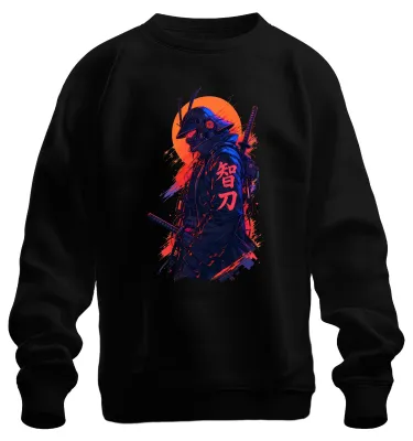 Productafbeelding van Cyberpunk Samurai Ronin Katana Japan Y2K Krijger Mecha Anime Sweater, Zwart, Maat M