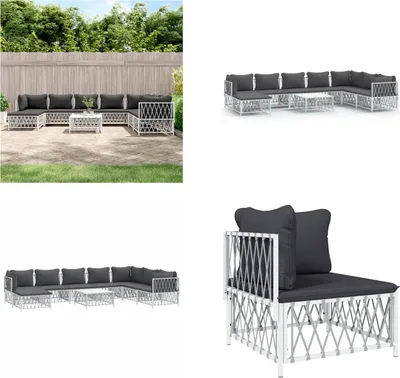 Produktbild von vidaXL 9 tlg. Garten Lounge Set mit Kissen Weiß Stahl - Garten Lounge Set - Garten Lounge Sets - Lounge Set - Gartenmöbel Set