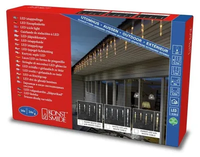 Produktbild von Konstsmide LED Eiszapfen Lichtervorhang, 16 Zapfen, 24 warm weiße Dioden, 24V Außentrafo, weißes Kabel - 2746-102