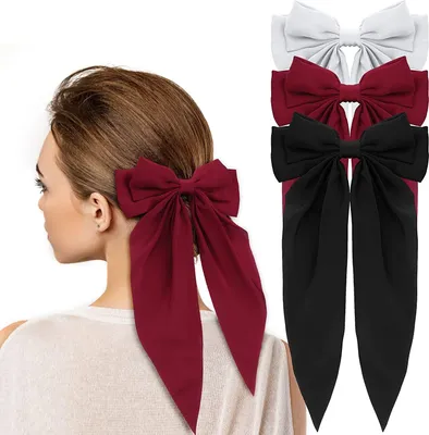 Produktbild von 3 Stücke Haarschleife Damen Große Schleife Haare Haarspange Weiche Satin Schleife Französisch Lange Schwanz Spange Große Schleife Haarspangen Frauen Bogen Haarschleifen Mädchen