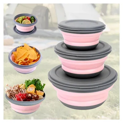 Produktbild von Faltbare Schüssel mit Deckel, 3 Stück, Camping Set, Tragbare Salatschüssel und Spülschüssel für Küche und Outdoor