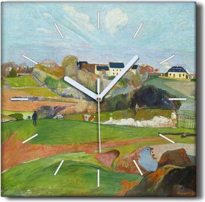 Produktbild von Coloray Hodiny Unikátní 30x30 cm  Tiché hodiny Pro obývací pokoj a kuchyň Nástěnné hodiny Plátno Černé ručičky hodin - Krajina Gauguin v Le Pildu