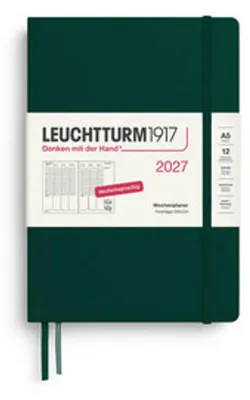 Obrázek produktu pro Týdenní diář, střední velikost, A5, lesní zelená, 2027