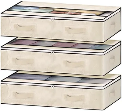 Image de Lot Azomor® de 3 bacs de rangement pliables pour sous-lit, avec fenêtre transparente et poignées renforcées