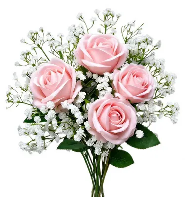 Produktbild von Künstlicher Blumenstrauß 16 Stück mit Rosen und Schleierkraut, Rosa, Seidenblumen Deko
