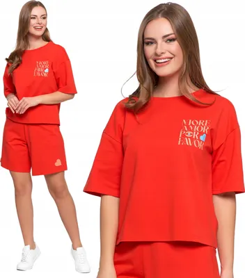Obrázok produktu pre Moraj – T-shirt červenej farby – dámska móda, veľkosť XL – tričko s krátkym rukávom – bavlnené tričko