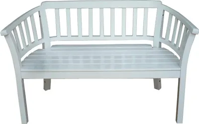 A white wooden garden bench on a white background.