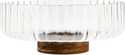 Immagine prodotto di Luana Bowl Grande: ciotola in vetro con base in legno di acacia - ciotola da portata e decorativa, 26 x 10 cm