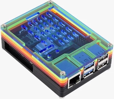Produktbild von Regenbogen-Acryl-Gehäuse für Raspberry Pi 5, mit Öffnungen