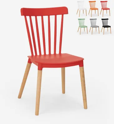 Immagine prodotto di Sedia di design moderno in polipropilene e legno per cucina ristorante area esterna Lys - Rosso