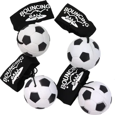 Produktbild von 4er Set Fußball Springball/Returnball/Flummi, Armband & Schnur, Safety Clip, Ø6,3cm
