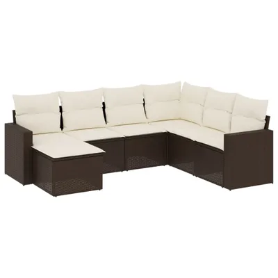 Produktbild von vidaXL 7-tlg. Garten-Sofagarnitur mit Kissen Braun Poly Rattan