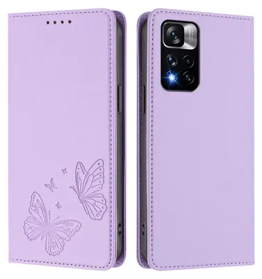 Produktbild von Lederhülle für Xiaomi Redmi Note 11 Pro+ 5G, Schmetterling Prägung Leder Brieftasche Schutzhülle mit Ständer Violett