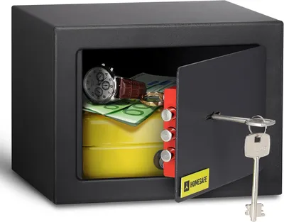 Image de Coffre-fort Homesafe HV15K avec serrure à clé, 15 x 20 x 17 cm (H x L x P), noir carbone satiné