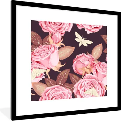 Produktbild von MuchoWow® Gerahmtes Poster Rosen - Blumen - Rosa 40x40 cm - Poster mit Schwarzem Bilderrahmen Wandposter Rahmen Foto Bilder - Poster - Plakat im Rahmen