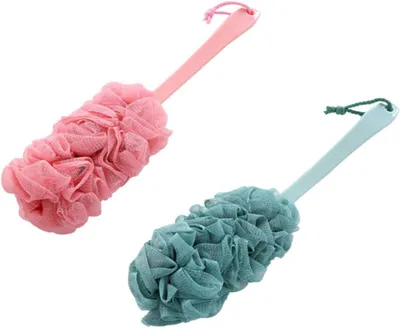 Produktbild von 2-teiliges Set aus Badekugeln mit langem Griff, Duschbürste für den Rücken und Badeblume mit Griff für Massagezwecke