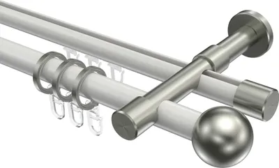 Produktbild von Interdeco Rundrohr-Innenlaufstange / Gardinenstange (Kombination) Weiß / Edelstahl-Optik, Typ Prestige Luino (Kugel), 20 mm Ø 2-läufig, 320 cm