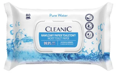 Produktbild von Cleanic Feuchtpapier Reines Wasser 99,9% Wasser, 80 Stück.
