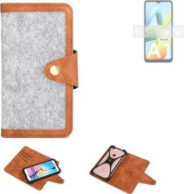 Produktbild von K-S-Trade Handyhülle kompatibel mit Xiaomi Redmi A1 Schutzhülle Filz-Hülle Kunst-Leder hellgrau braun (1x)