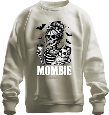 Immagine prodotto di Mombie Zombie Mama Halloween Skelett Baby Kaffee Retro Gothic Unisex Felpa Pullover, Natur, S