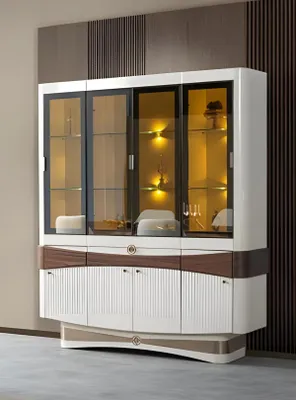 Image de Vitrine moderne au design élégant avec vitres en verre et détails en bois