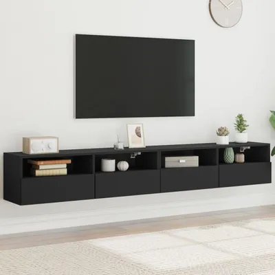 Produktbild von vidaXL TV-Wandschränke 2 Stk. Schwarz 100x30x30 cm Holzwerkstoff