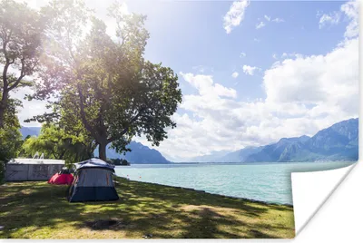 Produktbild von MuchoWow® Poster Camping am Genfer See 180x120 cm - Fotoplakat