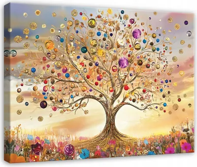 Produktbild von Leinwandbild - Bilder Abstrakt Baum des Lebens - 120x80 cm - Leinwandbilder Wandbild XXL Wanddekoration Design Wohnzimmer Schlafzimmer Flur Büro Küche