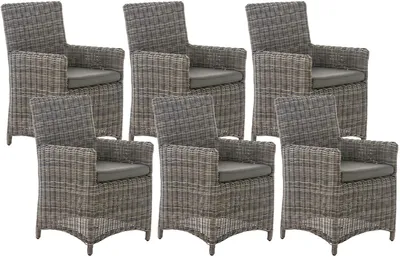 Produktbild von CLP Gartenstuhl 6er Set Fontana, Polyrattan Gartenstühle, Hochlehner mit Sitzkissen, grau-meliert Polsterfarbe Anthrazit