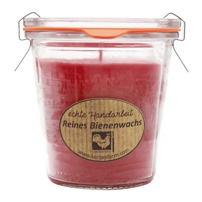 Produktbild von Bienenwachskerze im original Weckglas®, 100% reines Bienenwachs, Dunkelrot, KERZENFARM HAHN, 93/90 mm, 290 ml, Brenndauer ca. 36h