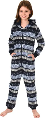 Produktbild von Mädchen Jumpsuit Overall Schlafanzug Pyjama langarm - Norwegermotiv - 291 467 97 959 ; navy , 176