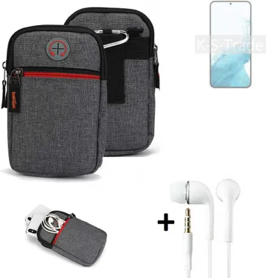 Produktbild von K-S-Trade Gürteltaasche + Kopfhörer kompatibel mit Samsung Galaxy S22+ Exynos Handy Tasche Holster Schutz Hülle Handy Hülle grau Zusatzfächer 1x