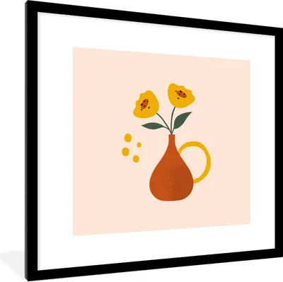 Produktbild von MuchoWow® Gerahmtes Poster Vase - Blumen - Pastell 40x40 cm - Poster mit Schwarzem Bilderrahmen Wandposter Rahmen Foto Bilder - Poster - Plakat im Rahmen