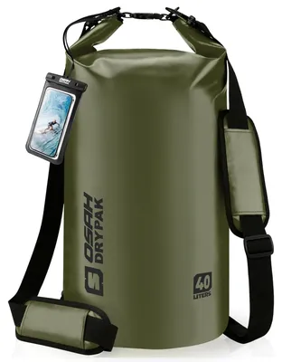 Image de Sac étanche de 40 litres avec bandoulière - Couleur olive - Inclut une pochette pour téléphone