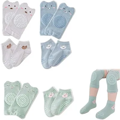 Obrázok produktu pre Chrániče kolien na lezenie 0-12 mesiacov, 3 páry, s ponožkami, protišmykové, pre bábätko