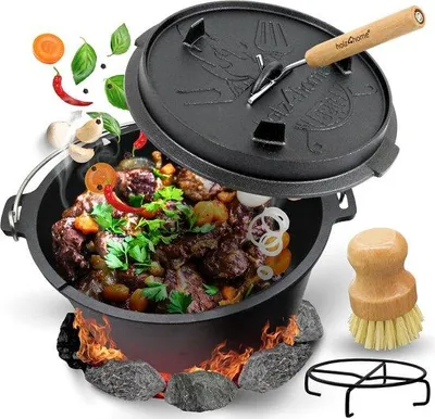 Produktbild von Gusseisen Dutch Oven 9 Liter für Garten, Lagerfeuer und Camping