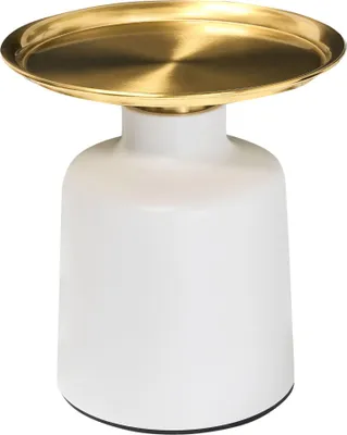 Produktbild von BELIANI Beistelltisch Weiß / Gold aus Metall Rund Klein Glamouröser Stil Couchtisch Kaffeetisch Akzenttisch für Wohnzimmer