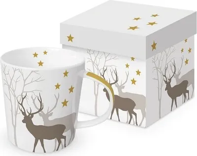 Produktbild von Tasse aus Porzellan Winter Deers white - Hirsche im Schatten 0,4L, Höhe 9,7cm